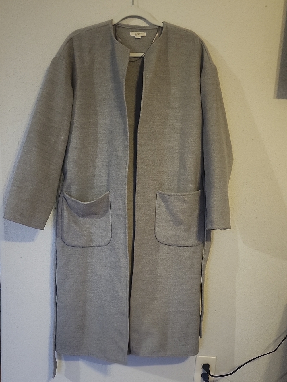 LOFT Light Grey Collarless Open Trench Coat